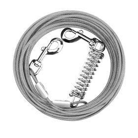 Dog Tie Out Cable Long Dog Leash Chew Proof Lead Dog Chain with Durable Spring 360Â° Rotatable Clips PVC Case for Outside Yard Caming (Color: Grey, size: 15m)