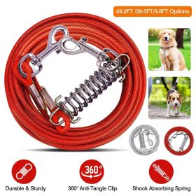 Dog Tie Out Cable Long Dog Leash Chew Proof Lead Dog Chain with Durable Spring 360Â° Rotatable Clips PVC Case for Outside Yard Caming (Color: Red, size: 3m)